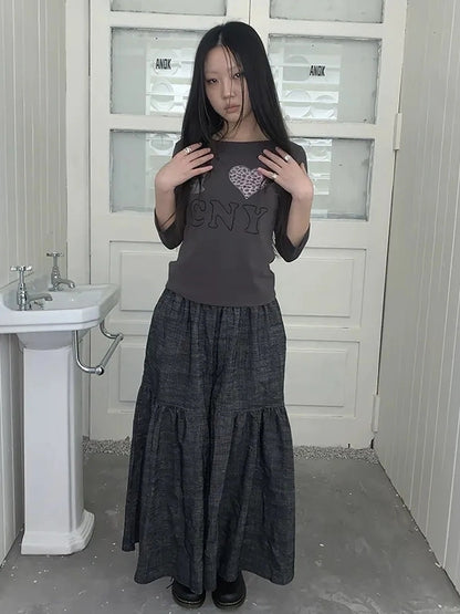 ang project Vintage Crystal Heart Print Tee T-shirt