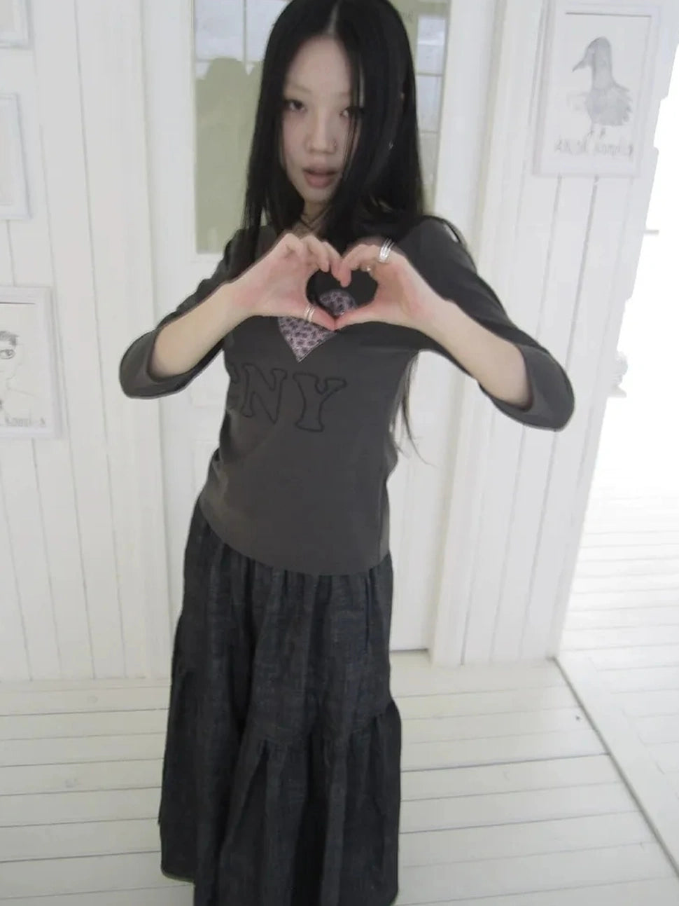 ang project Vintage Crystal Heart Print Tee T-shirt