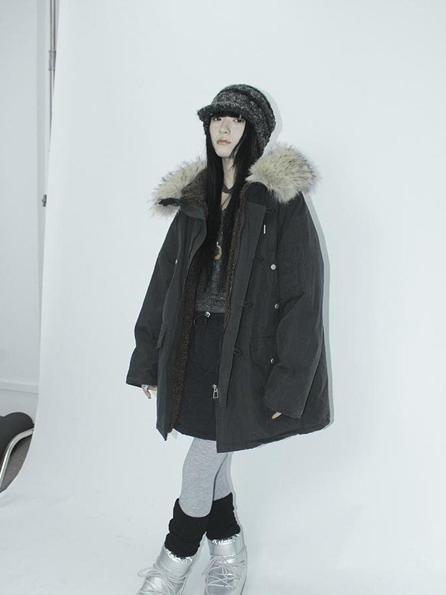 ang project Vintage Detachable Fur Hood Parka Winter Coat