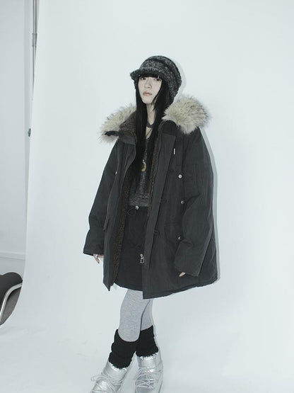 ang project Vintage Detachable Fur Hood Parka Winter Coat