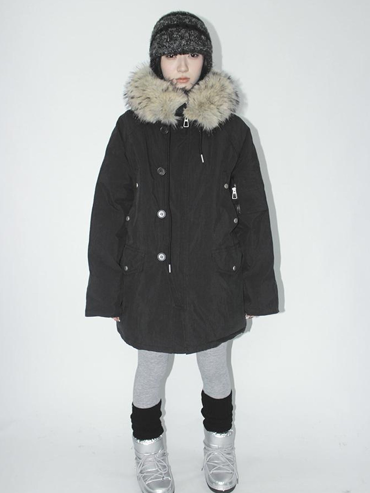 ang project Vintage Detachable Fur Hood Parka Winter Coat