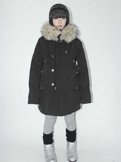 ang project Vintage Detachable Fur Hood Parka Winter Coat