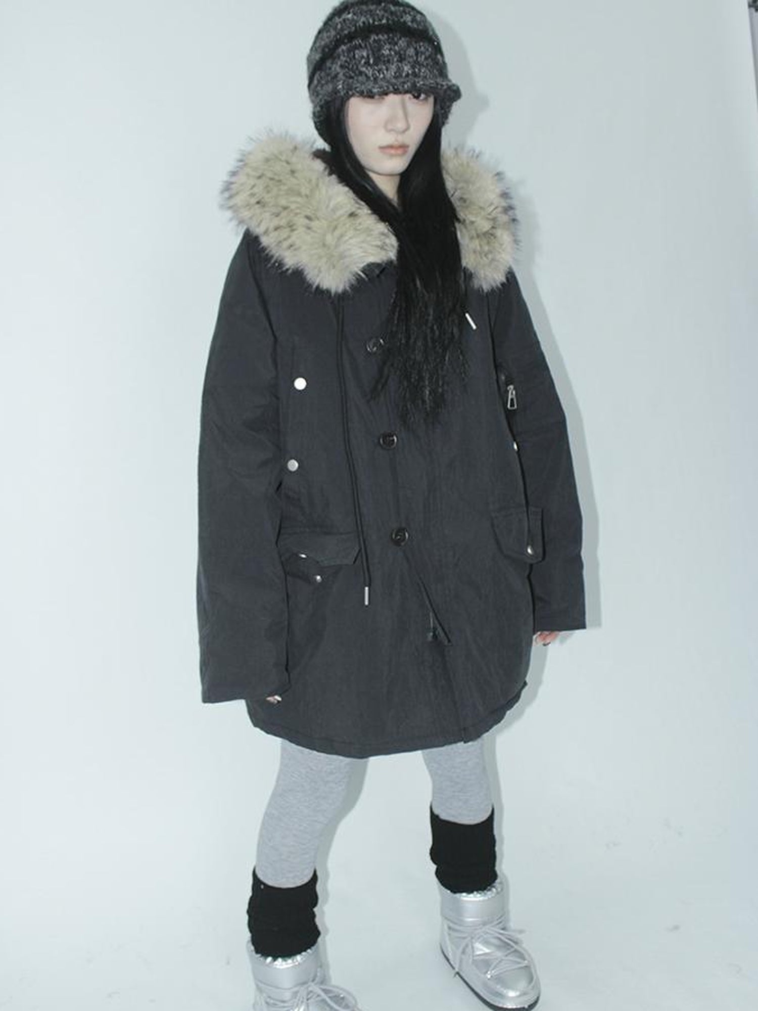 ang project Vintage Detachable Fur Hood Parka Winter Coat