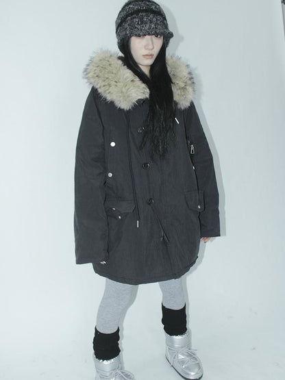 ang project Vintage Detachable Fur Hood Parka Winter Coat