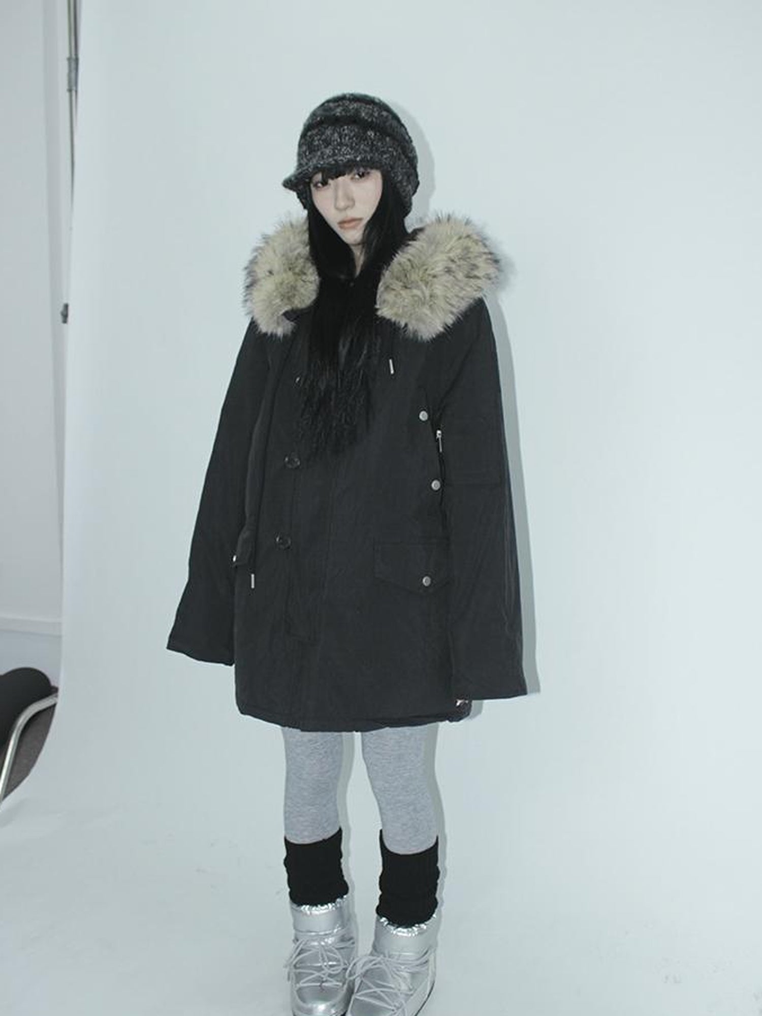 ang project Vintage Detachable Fur Hood Parka Winter Coat