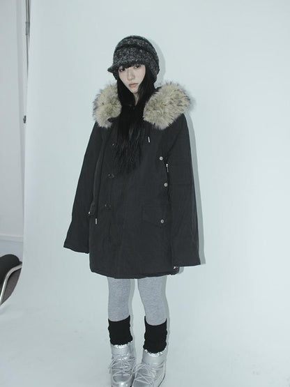 ang project Vintage Detachable Fur Hood Parka Winter Coat
