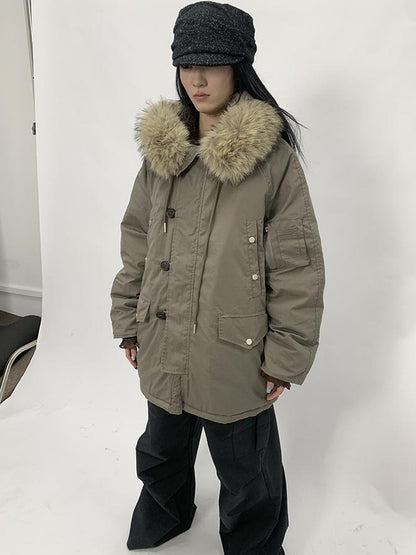 ang project Vintage Detachable Fur Hood Parka Winter Coat