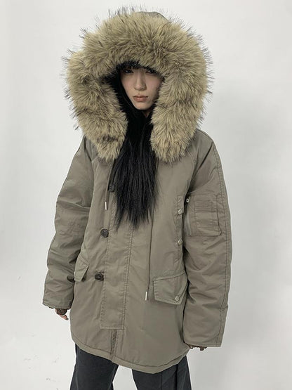 ang project Vintage Detachable Fur Hood Parka Winter Coat