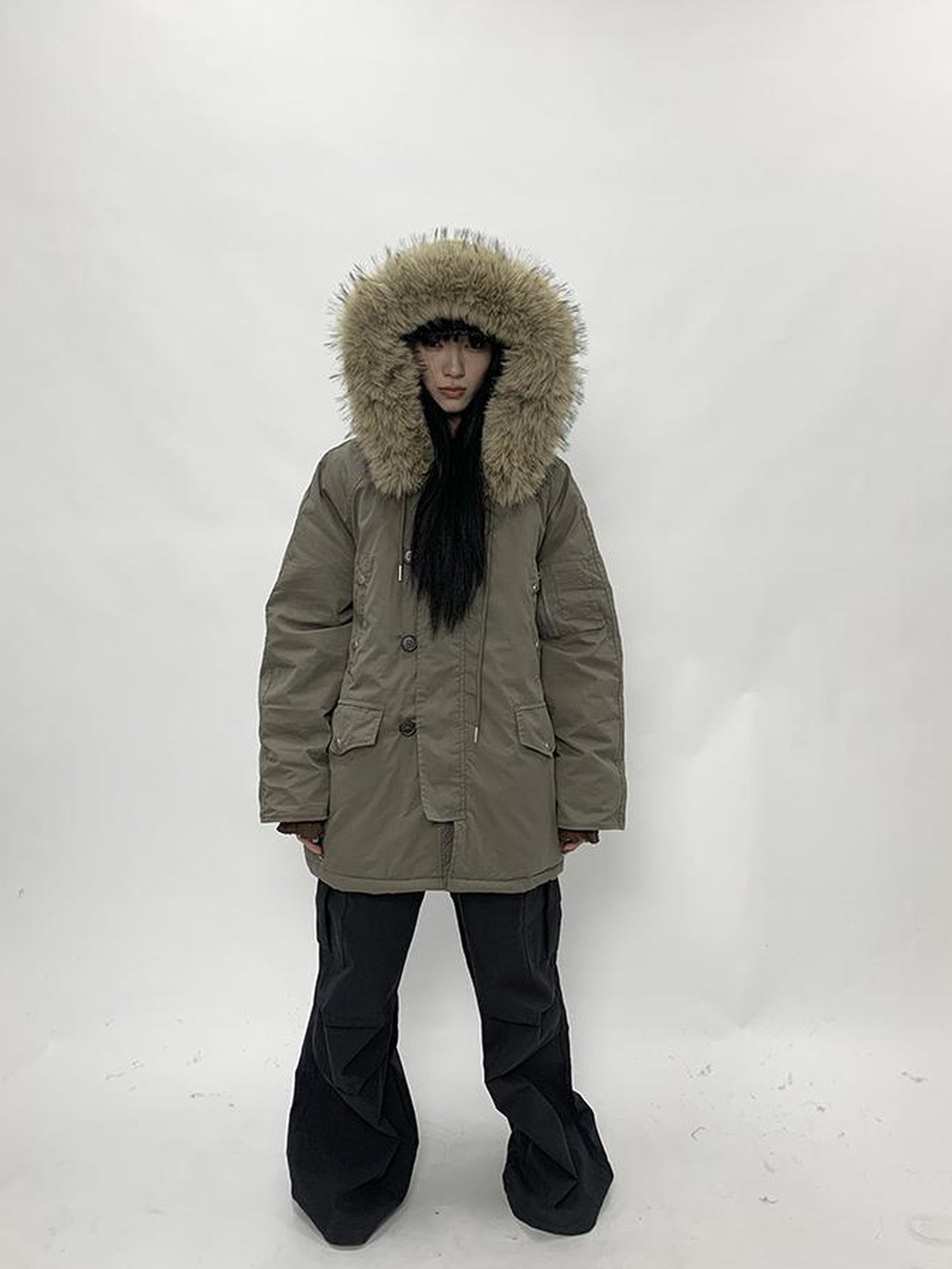 ang project Vintage Detachable Fur Hood Parka Winter Coat