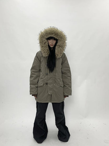 ang project Vintage Detachable Fur Hood Parka Winter Coat