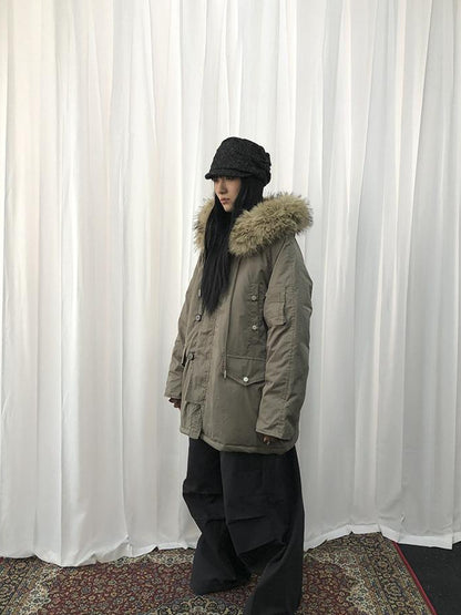 ang project Vintage Detachable Fur Hood Parka Winter Coat