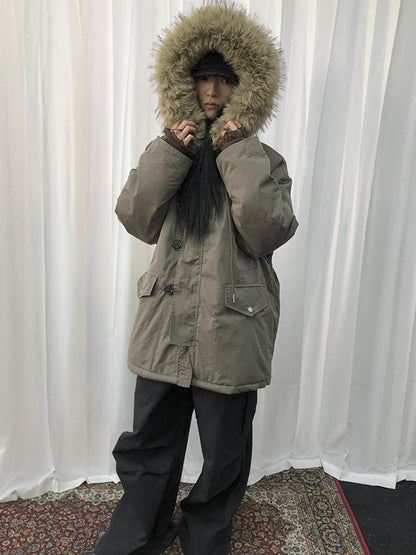 ang project Vintage Detachable Fur Hood Parka Winter Coat