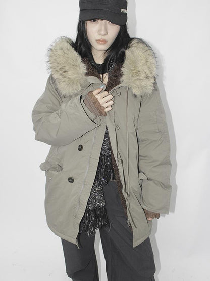 ang project Vintage Detachable Fur Hood Parka Winter Coat