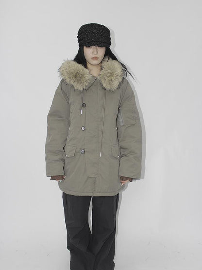 ang project Vintage Detachable Fur Hood Parka Winter Coat