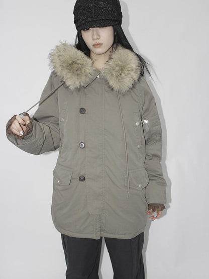 ang project Vintage Detachable Fur Hood Parka Winter Coat