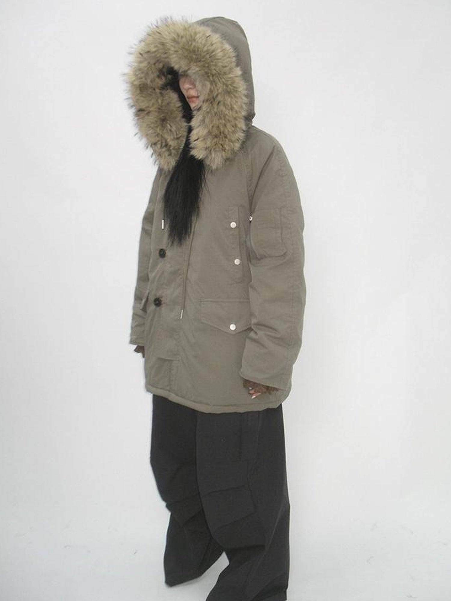ang project Vintage Detachable Fur Hood Parka Winter Coat