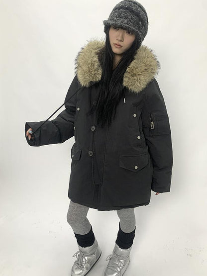 ang project Vintage Detachable Fur Hood Parka Winter Coat