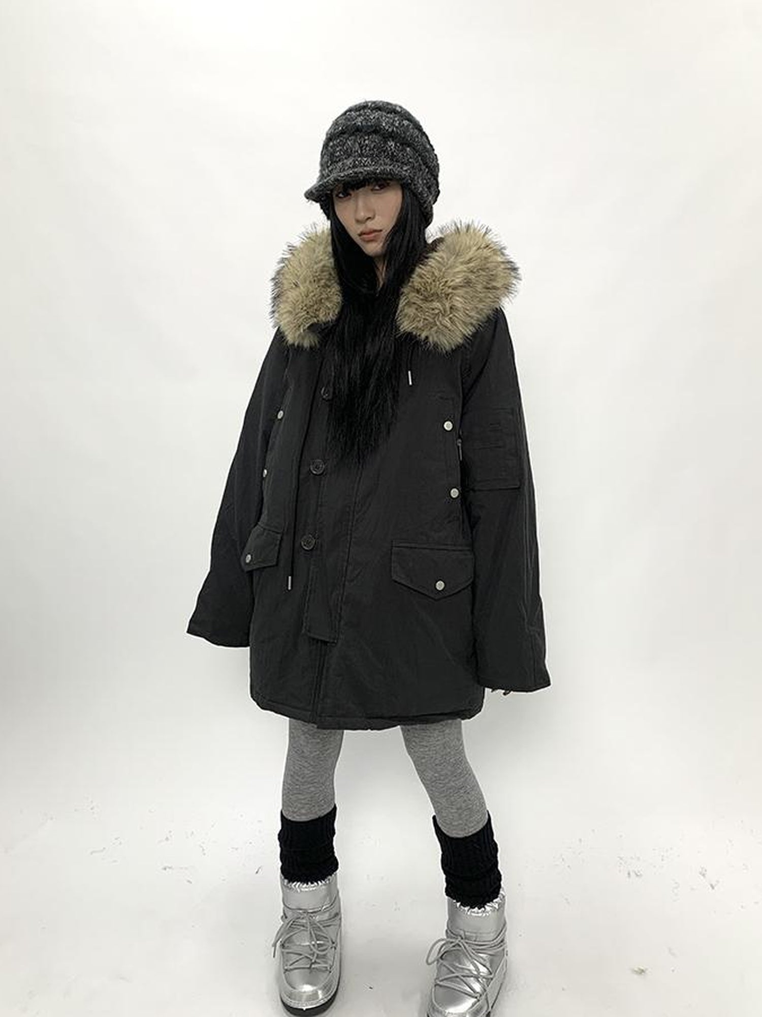 ang project Vintage Detachable Fur Hood Parka Winter Coat
