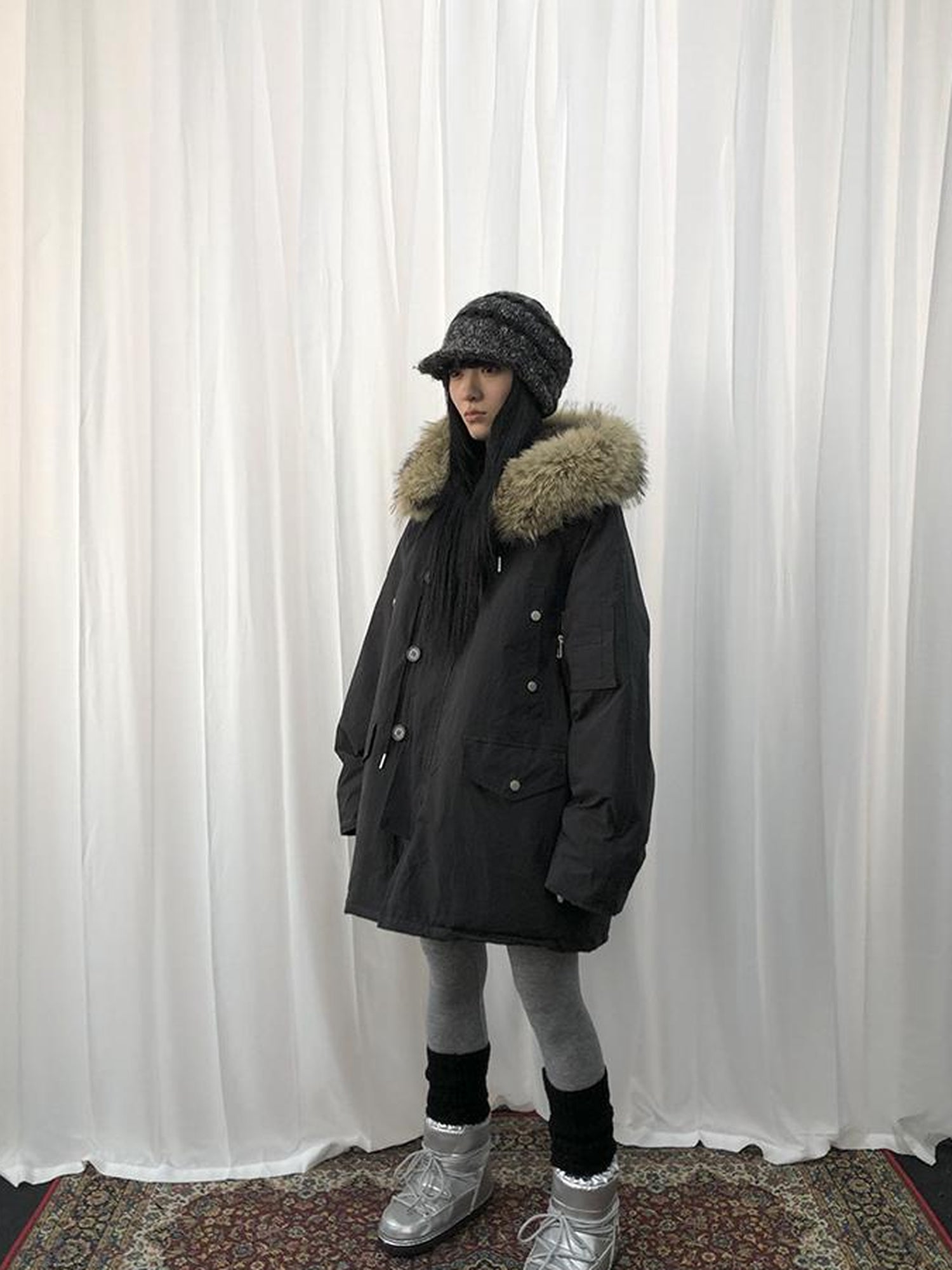 ang project Vintage Detachable Fur Hood Parka Winter Coat
