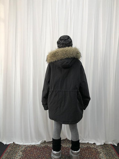 ang project Vintage Detachable Fur Hood Parka Winter Coat