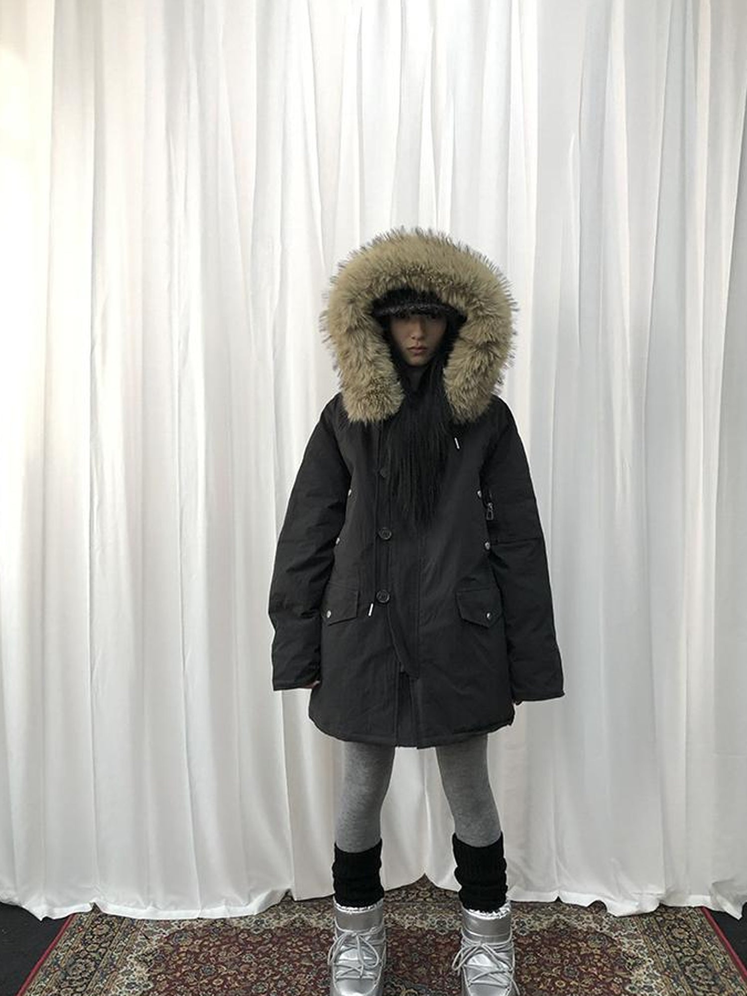 ang project Vintage Detachable Fur Hood Parka Winter Coat