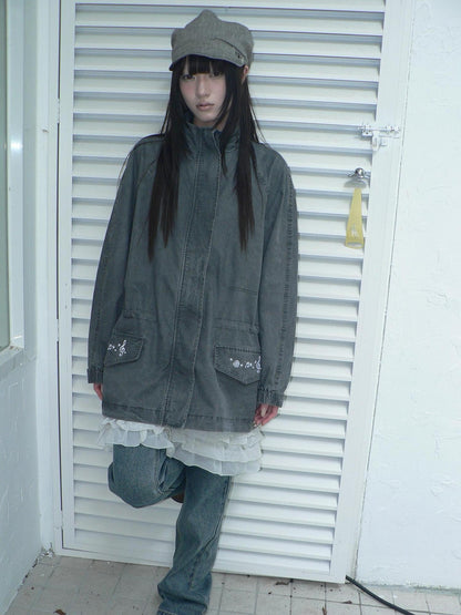 ang project Vintage Distressed Embroidered Drawstring Waist Women&