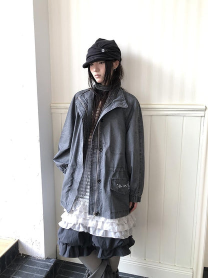 ang project Vintage Distressed Embroidered Drawstring Waist Women&
