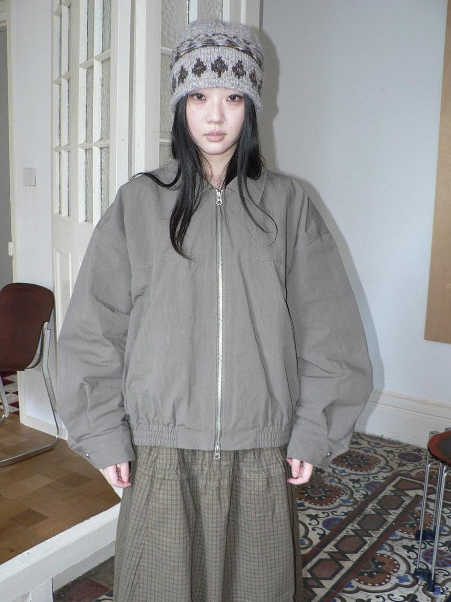 ang project Vintage Distressed Turndown Collar Zipper Elastic Hem Women&