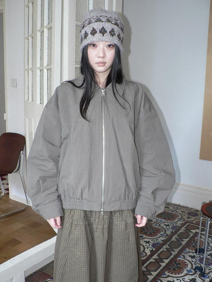 ang project Vintage Distressed Turndown Collar Zipper Elastic Hem Women&