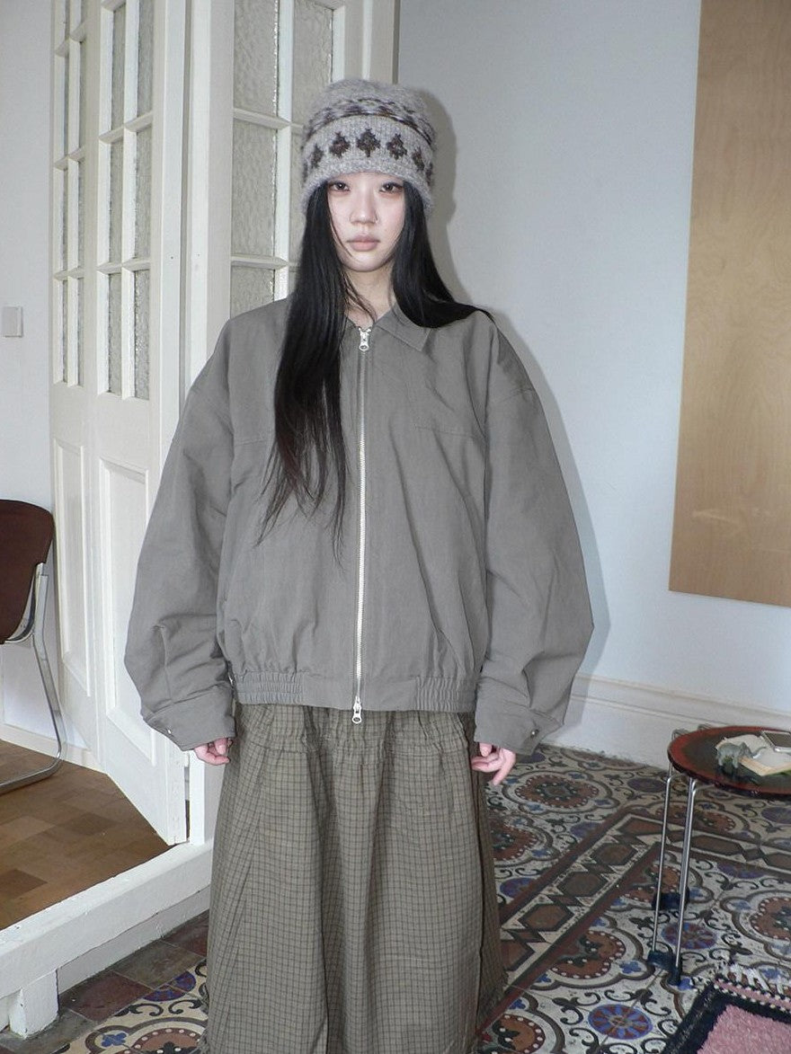 ang project Vintage Distressed Turndown Collar Zipper Elastic Hem Women&