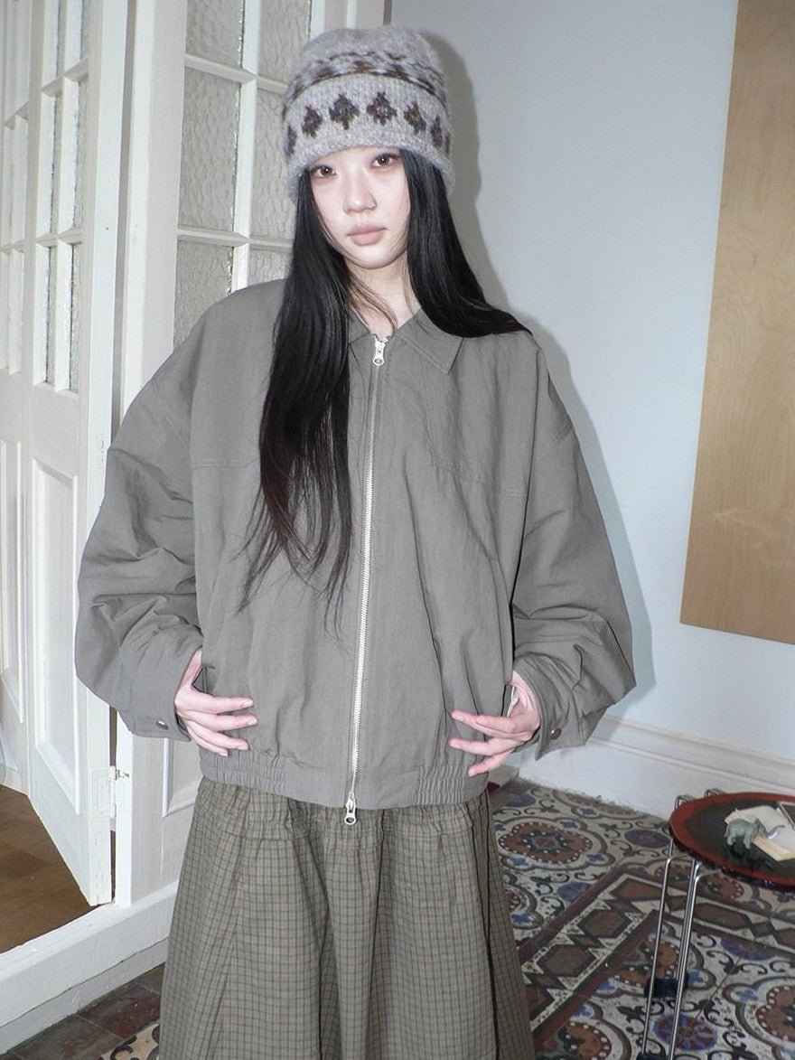 ang project Vintage Distressed Turndown Collar Zipper Elastic Hem Women&