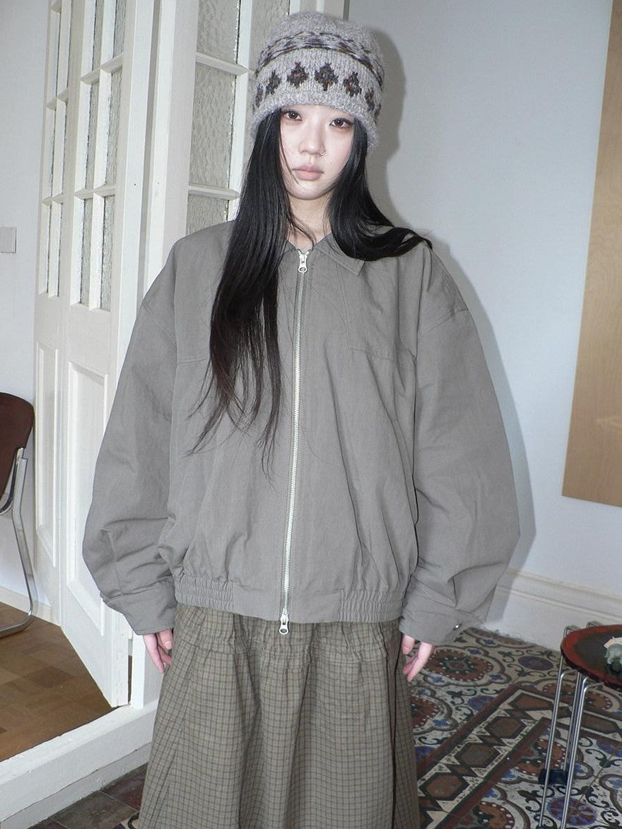 ang project Vintage Distressed Turndown Collar Zipper Elastic Hem Women&