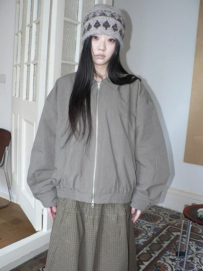 ang project Vintage Distressed Turndown Collar Zipper Elastic Hem Women&
