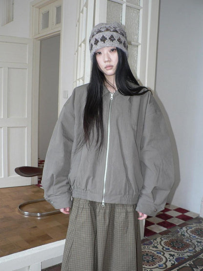 ang project Vintage Distressed Turndown Collar Zipper Elastic Hem Women&