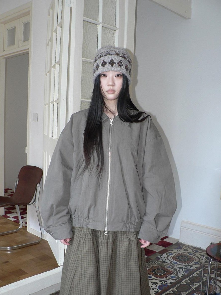 ang project Vintage Distressed Turndown Collar Zipper Elastic Hem Women&