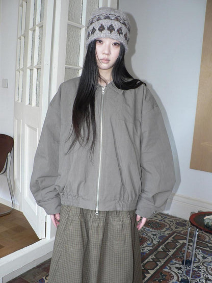 ang project Vintage Distressed Turndown Collar Zipper Elastic Hem Women&