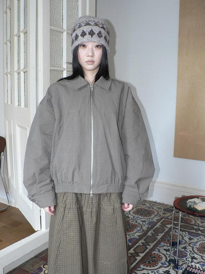 ang project Vintage Distressed Turndown Collar Zipper Elastic Hem Women&