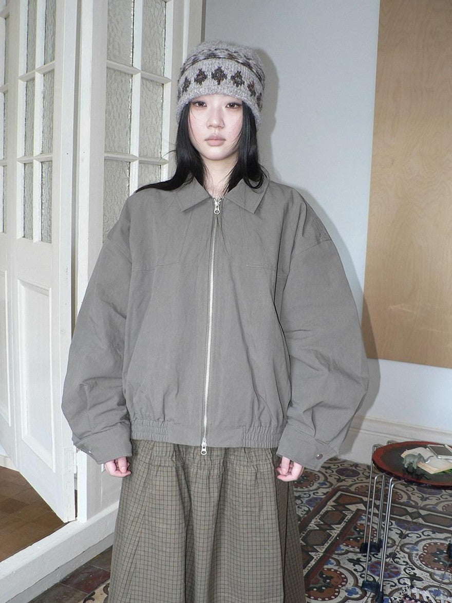 ang project Vintage Distressed Turndown Collar Zipper Elastic Hem Women&
