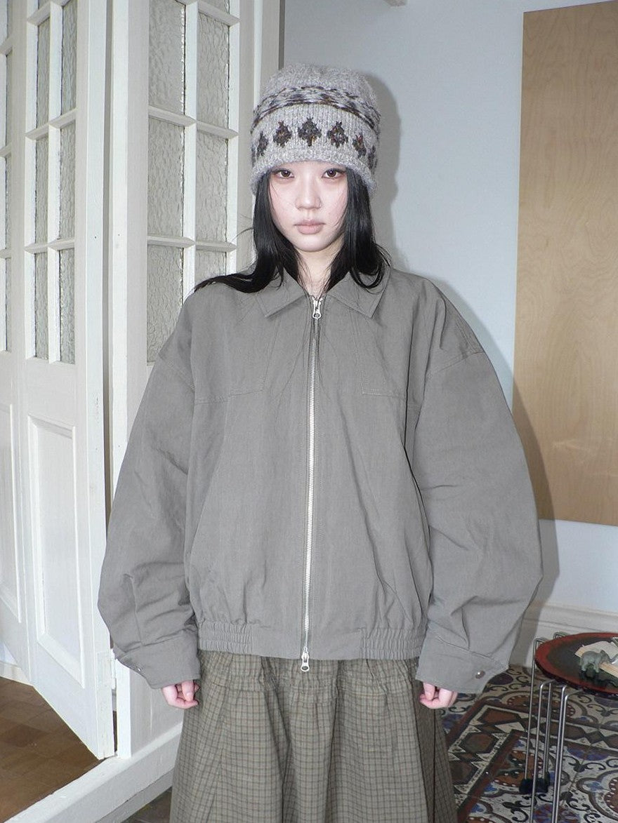ang project Vintage Distressed Turndown Collar Zipper Elastic Hem Women&