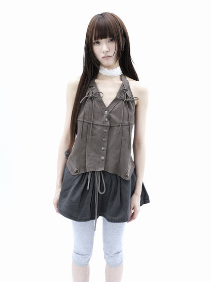ang_project_Vintage_Distressed_V-neck_Lace_Up_Frayed_Edges_Women&