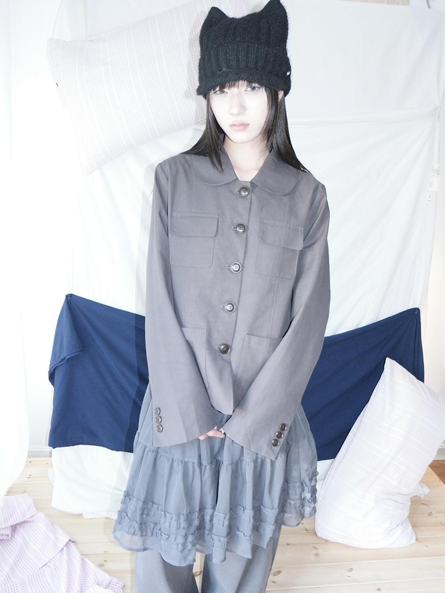 ang project Vintage Doll Collar Multi Pocket Button Down Women&