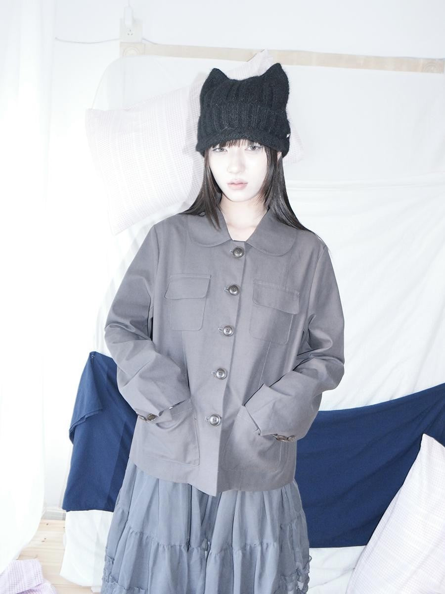 ang project Vintage Doll Collar Multi Pocket Button Down Women&