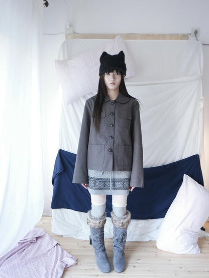 ang project Vintage Doll Collar Multi Pocket Button Down Women&