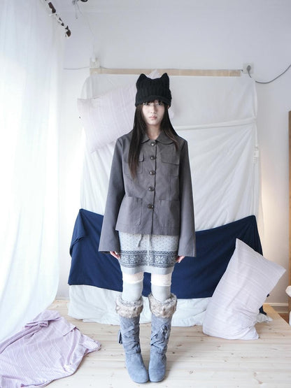 ang project Vintage Doll Collar Multi Pocket Button Down Women&