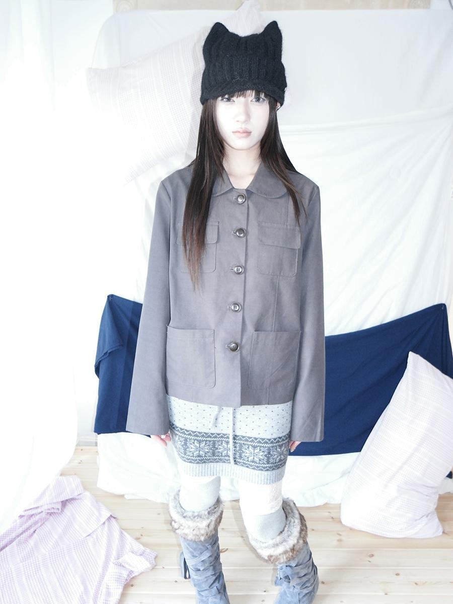 ang project Vintage Doll Collar Multi Pocket Button Down Women&
