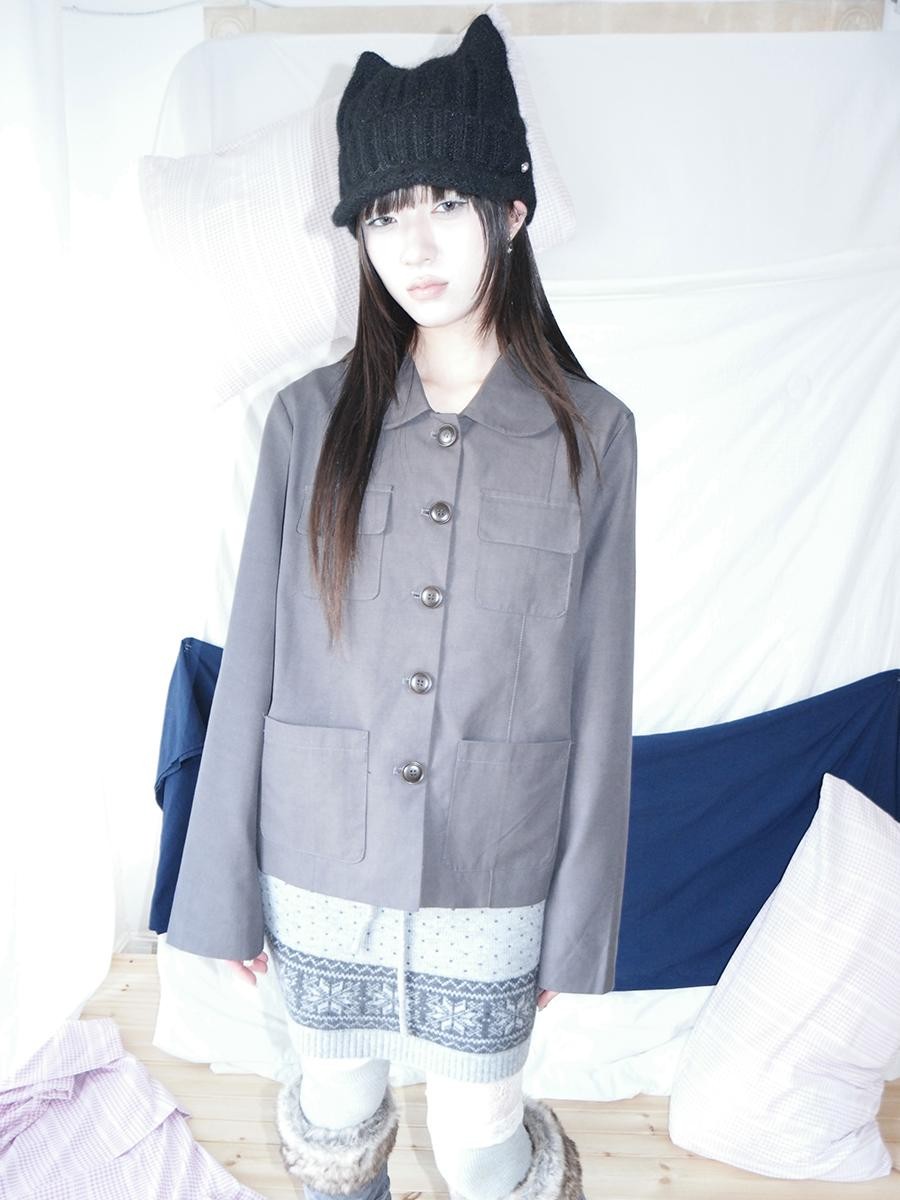 ang project Vintage Doll Collar Multi Pocket Button Down Women&