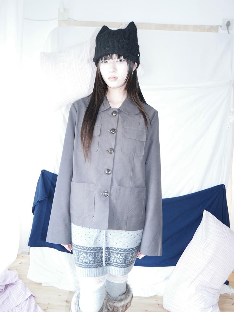 ang project Vintage Doll Collar Multi Pocket Button Down Women&