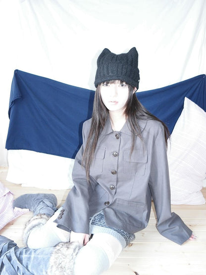 ang project Vintage Doll Collar Multi Pocket Button Down Women&