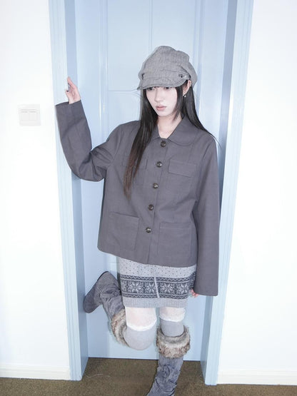 ang project Vintage Doll Collar Multi Pocket Button Down Women&