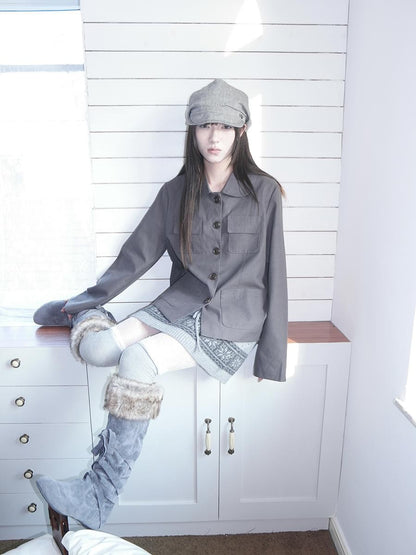 ang project Vintage Doll Collar Multi Pocket Button Down Women&